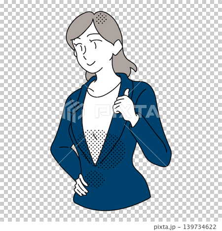 插圖描繪了一位面帶微笑的女上班族豎起大拇指。 139734622