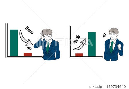 減少と増加の棒グラフを比較するビジネスマンのイラスト 139734640