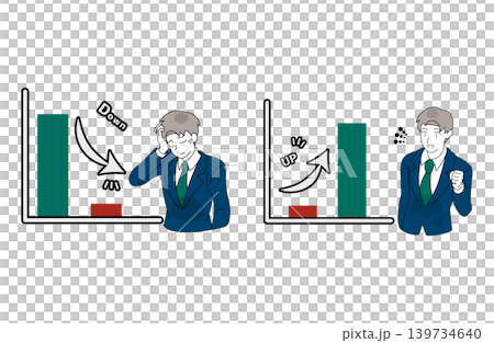 減少と増加の棒グラフを比較するビジネスマンのイラスト 139734640