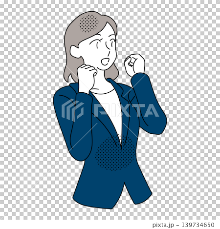 女性上班族舉起雙手歡呼的插圖。 139734650