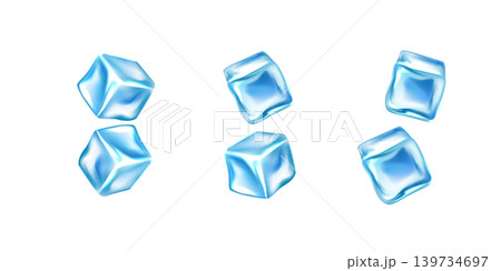 Realistic ice cubes with crystal blocks. 3d frame isolated border of blue transparent frozen water pieces Realistic ice cubes with crystal blocks. 3d frame isolated border of blue transparent frozen water pieces 139734697