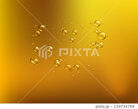 Realistic oil drops. Shine yellow droplets set. Honey liquid drop collection, dripping transparent mashine oil Realistic oil drops. Shine yellow droplets set. Honey liquid drop collection, dripping transparent mashine oil 139734704