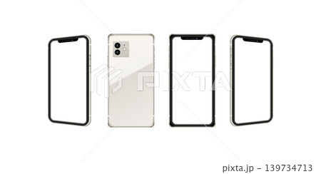 Realistic smartphone mockup. Mobile phone display, device screen frame and black smartphones 3D template set 139734713