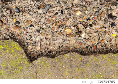 Asphalt And Moss Border With Rough Texture 139734765