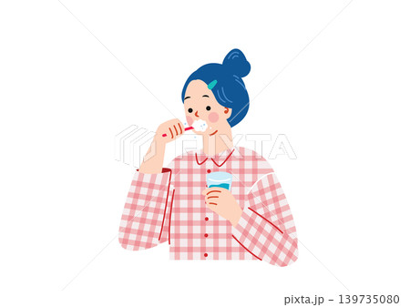 パジャマを着て歯磨きをする女性のイラスト 139735080