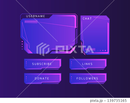 Twitch streaming interface. screens future theme neon design, online game live camera frame digital facecam panel Twitch streaming interface. screens future theme neon design, online game live camera frame digital facecam panel 139735165