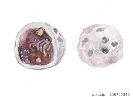 豆大福の断面の水彩イラストセット 豆大福の断面の水彩イラストセット 139735346