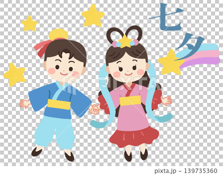 Icon illustration of Orihime and Hikoboshi from the Tanabata festival Icon illustration of Orihime and Hikoboshi from the Tanabata festival 139735360