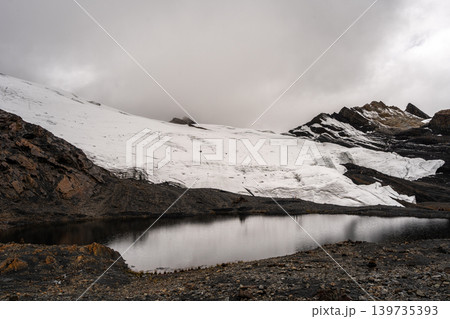Pastoruri Glacier and its reflection in Huaraz, Peru Andean region Pastoruri Glacier and its reflection in Huaraz, Peru Andean region 139735393