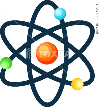 Stylized illustration of an atom with orbiting electrons and nucleus Stylized illustration of an atom with orbiting electrons and nucleus 139735591
