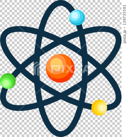 Stylized illustration of an atom with orbiting electrons and nucleus Stylized illustration of an atom with orbiting electrons and nucleus 139735591