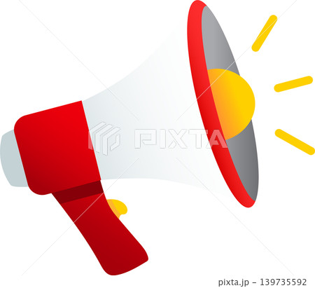 Bright Red and White Megaphone with Yellow Sound Waves and Highlight Effects Bright Red and White Megaphone with Yellow Sound Waves and Highlight Effects 139735592