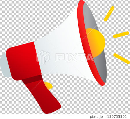 Bright Red and White Megaphone with Yellow Sound Waves and Highlight Effects Bright Red and White Megaphone with Yellow Sound Waves and Highlight Effects 139735592
