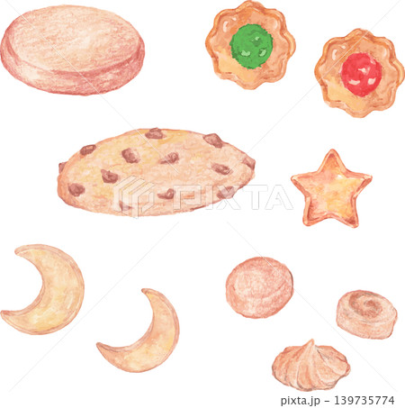 いろいろな種類のクッキー水彩風イラスト 139735774