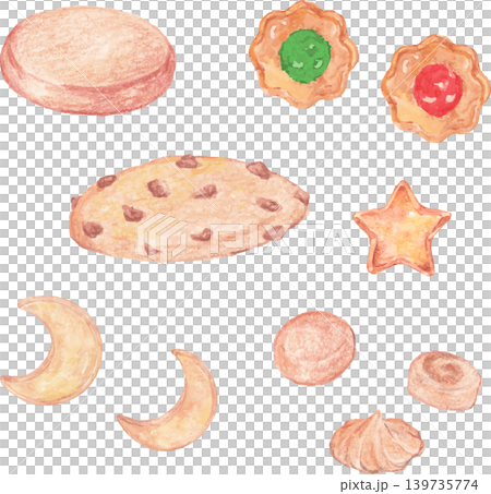 いろいろな種類のクッキー水彩風イラスト 139735774