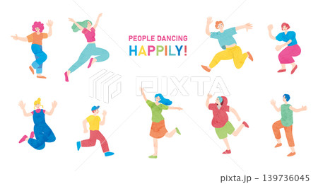 楽しく踊る人々のカラフルなフラットイラストセット 楽しく踊る人々のカラフルなフラットイラストセット 139736045