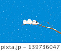 雪が降る日に木の枝に止まっている3羽のシマエナガのイラスト 139736047