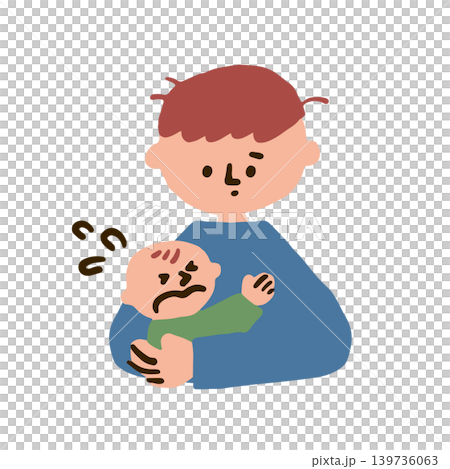 An illustration of a dad struggling to get his newborn to stop crying. An illustration of a dad struggling to get his newborn to stop crying. 139736063