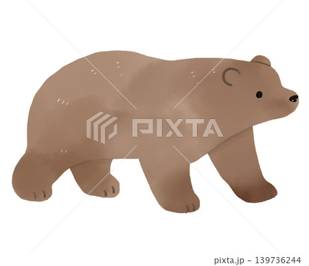 クマの水彩風イラスト素材 歩く茶色い熊の可愛い手描き動物カット 139736244