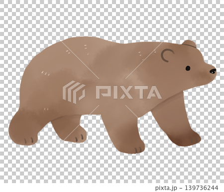 クマの水彩風イラスト素材 歩く茶色い熊の可愛い手描き動物カット 139736244