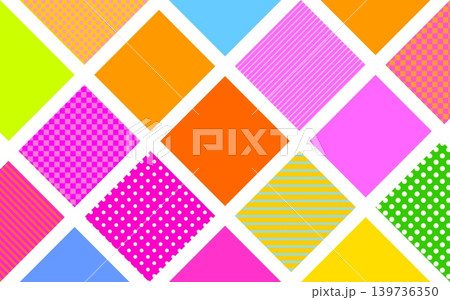 幾何学模様　四角形　ドット　ストライプ　格子模様　ピンク　オレンジ色　グリーン 139736350