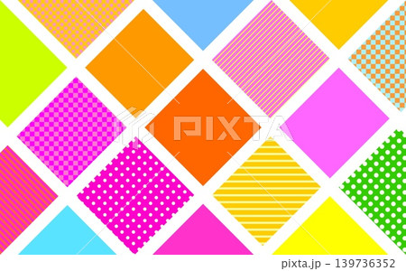 幾何学模様　四角形　ドット　ストライプ　格子模様　ピンク　オレンジ色　グリーン 139736352