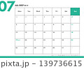 2027年 月曜始まり月替わりシンプルな卓上カレンダー 令和9年 7月カレンダー 139736615