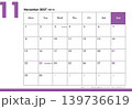 2027年 月曜始まり月替わりシンプルな卓上カレンダー 令和9年 11月カレンダー 139736619