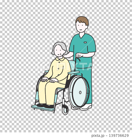 車いすの高齢者を介助する男性看護師 介護・医療のイラスト 139736629