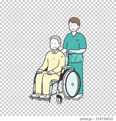 車いす移動をサポートする介護シーンのイラスト素材 車いす移動をサポートする介護シーンのイラスト素材 139736632