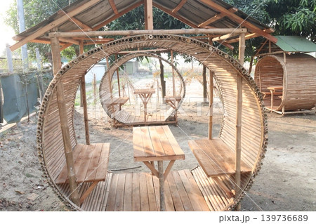round bamboo gazebo with seat on restaurant round bamboo gazebo with seat on restaurant 139736689