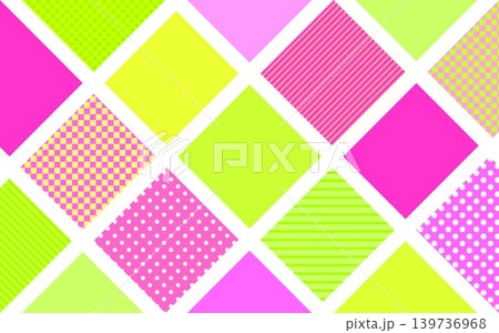 幾何学模様 四角形 ドット ストライプ 格子模様 ピンク グリーン イエロー 幾何学模様 四角形 ドット ストライプ 格子模様 ピンク グリーン イエロー 139736968