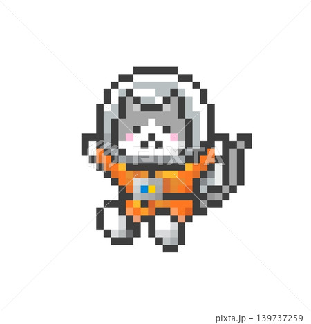 ドット絵の無重力な宇宙服を着たハチワレ猫 ドット絵の無重力な宇宙服を着たハチワレ猫 139737259