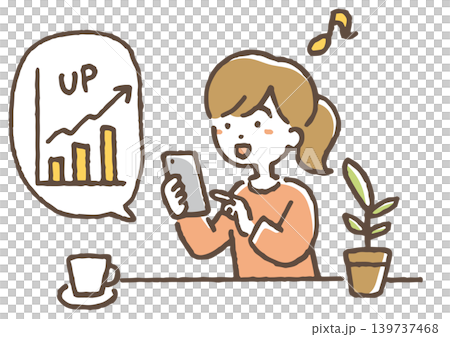 An illustration of a woman looking at an investment app. An illustration of a woman looking at an investment app. 139737468