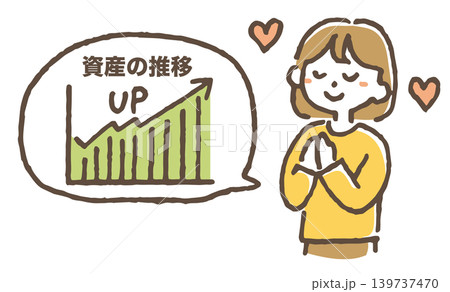 長期投資で安心する女性のイラスト。 長期投資で安心する女性のイラスト。 139737470