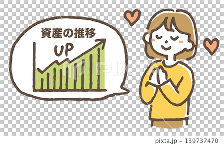 長期投資で安心する女性のイラスト。 長期投資で安心する女性のイラスト。 139737470