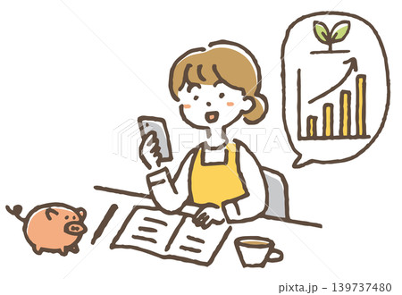 家計と投資を両立している主婦のイラスト。 139737480