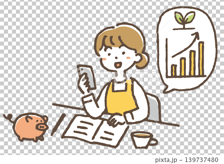 家計と投資を両立している主婦のイラスト。 139737480