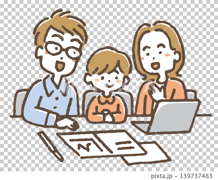 家族で話し合っているイラスト。 家族で話し合っているイラスト。 139737483