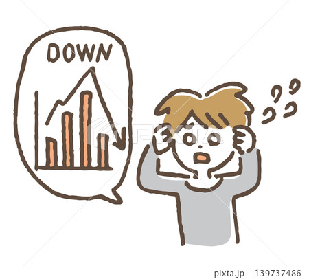 投資資産が暴落してショックを受けている人のイラスト。 投資資産が暴落してショックを受けている人のイラスト。 139737486