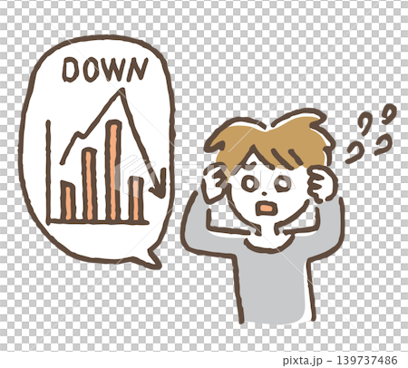 投資資産が暴落してショックを受けている人のイラスト。 投資資産が暴落してショックを受けている人のイラスト。 139737486