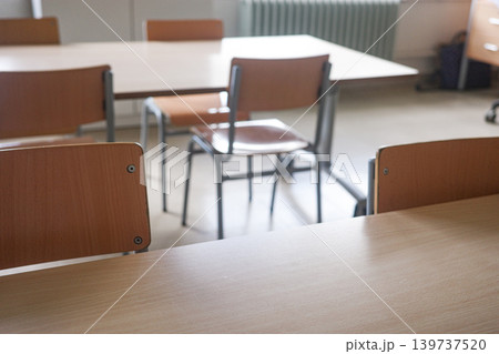 Empty Classroom Tables And Chairs With Copy Space Empty Classroom Tables And Chairs With Copy Space 139737520