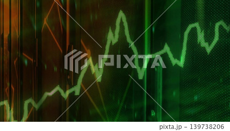 Displaying green jagged line chart tracing peaks on control screen, with perforated panel and 71 Displaying green jagged line chart tracing peaks on control screen, with perforated panel and 71 139738206