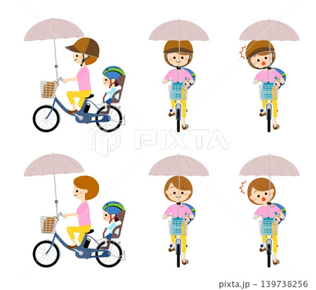 日傘をさして自転車に乗る親子 日傘をさして自転車に乗る親子 139738256