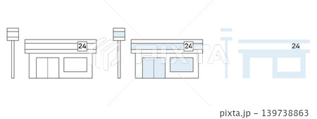 コンビニエンスストアのアイコンセット シンプルな24時間営業店舗イラスト 透過素材 139738863