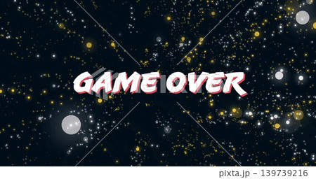 Displaying bold GAME OVER text floating in dark navy starfield, showing pink shadow and pale orbs Displaying bold GAME OVER text floating in dark navy starfield, showing pink shadow and pale orbs 139739216