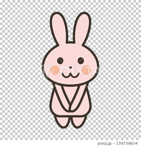 お行儀良く正面を向くかわいいうさぎのキャラクターの全身イラスト お行儀良く正面を向くかわいいうさぎのキャラクターの全身イラスト 139739634