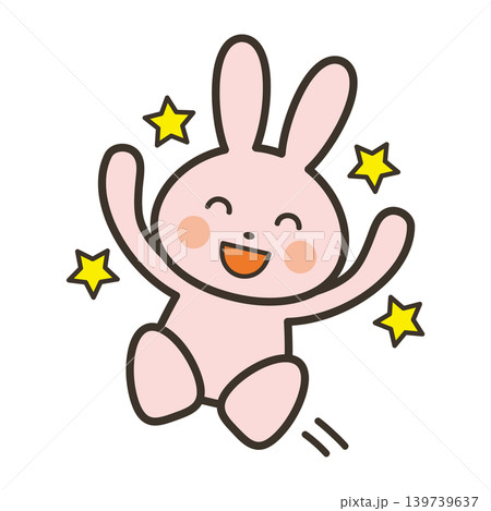 ジャンプして大喜びするかわいいうさぎのキャラクターの全身イラスト 139739637