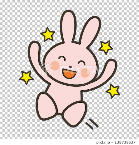 ジャンプして大喜びするかわいいうさぎのキャラクターの全身イラスト 139739637