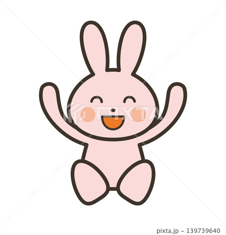 バンザイをして喜ぶかわいいうさぎのキャラクターの全身イラスト 139739640